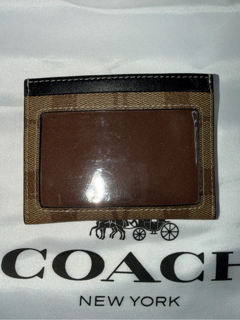 Coach Brown Signature Canvas with Black Leather Card Case
